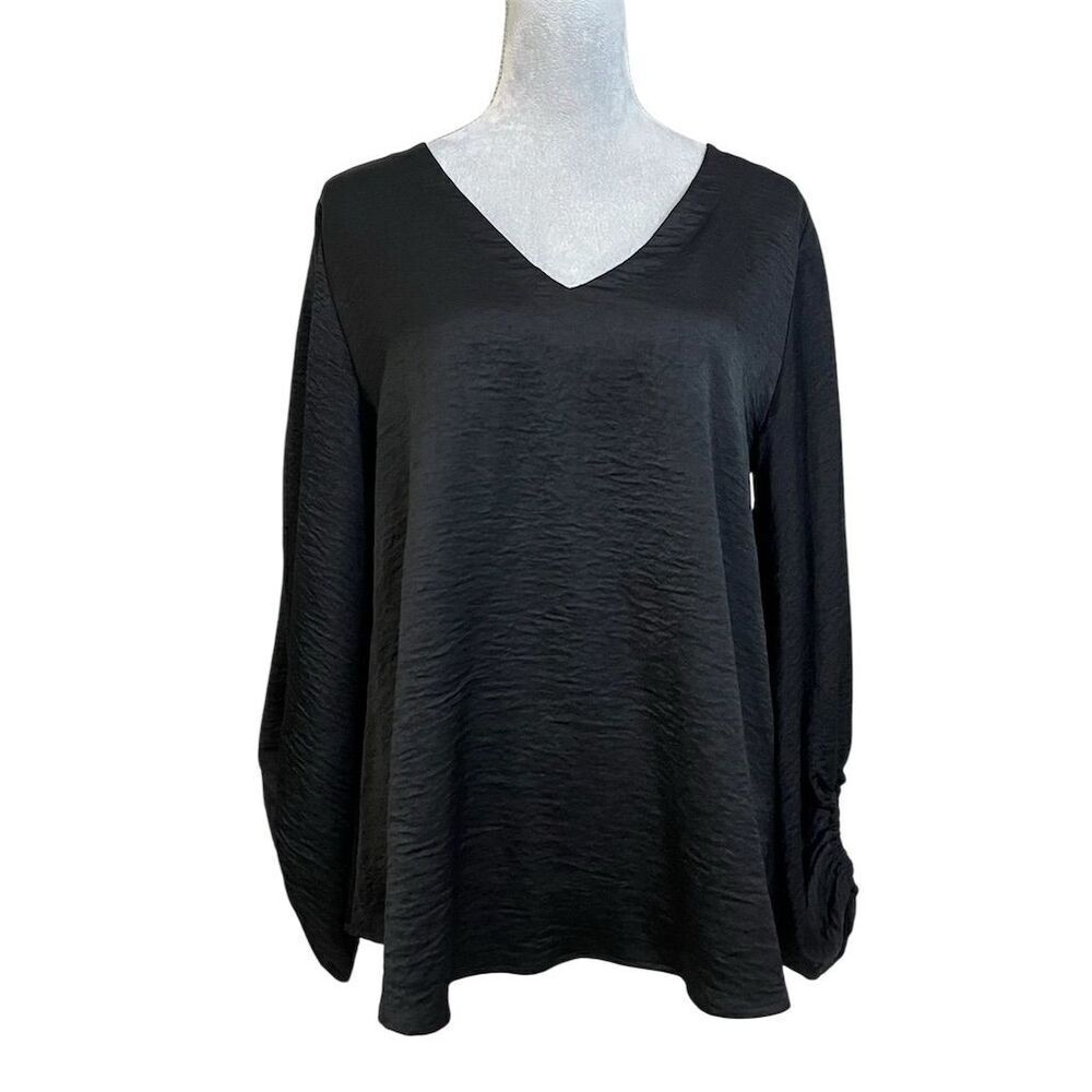 Ivy Jane Black V-Neck Long Sleeve Blouse Top S/M Work Career Gothic Fall
